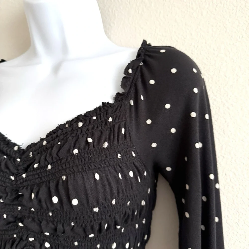 Urban Outfitters Peasant Blouse Womens XS Black Polka Dot Milkmaid Whimsigoth